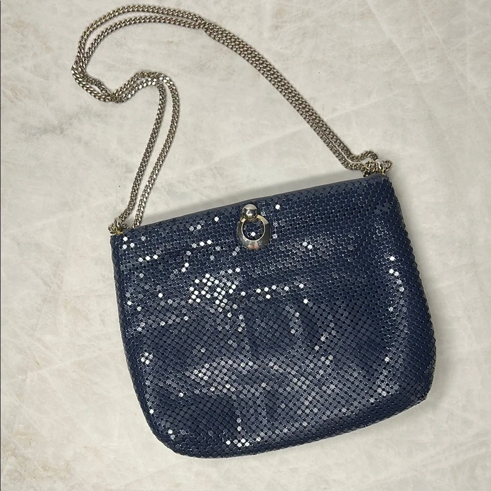 Whiting & Davis Navy Blue 70’s Chain Shoulder Bag